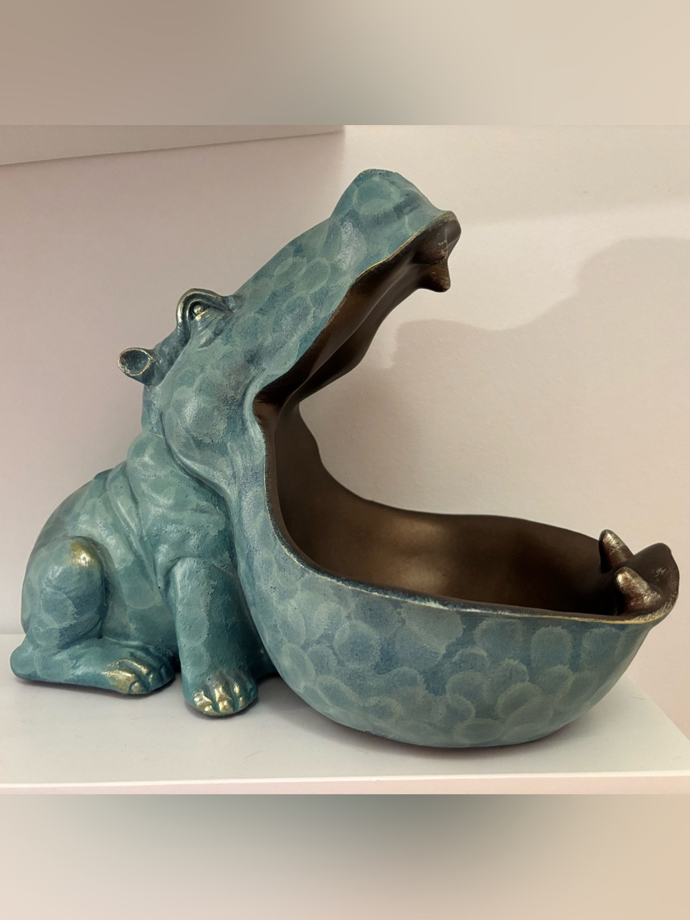 Large Turquoise/Brass Hippo Dish $50 - holds candy, keys, coins & remotes